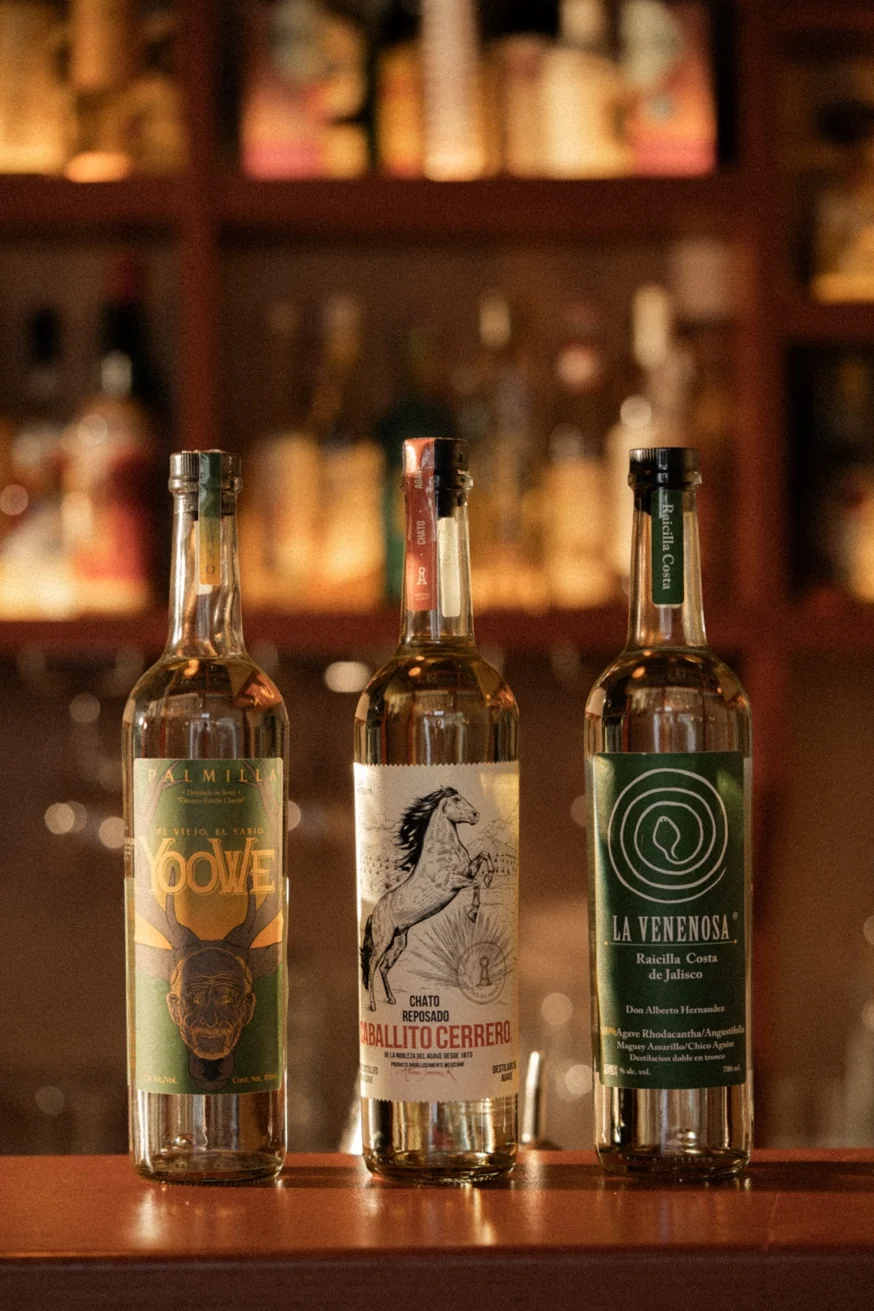 Artisanal mezcal flights at Pūblico Mezcaleria — Yoowe, Caballito Cerrero and La Venenosa agave spirits